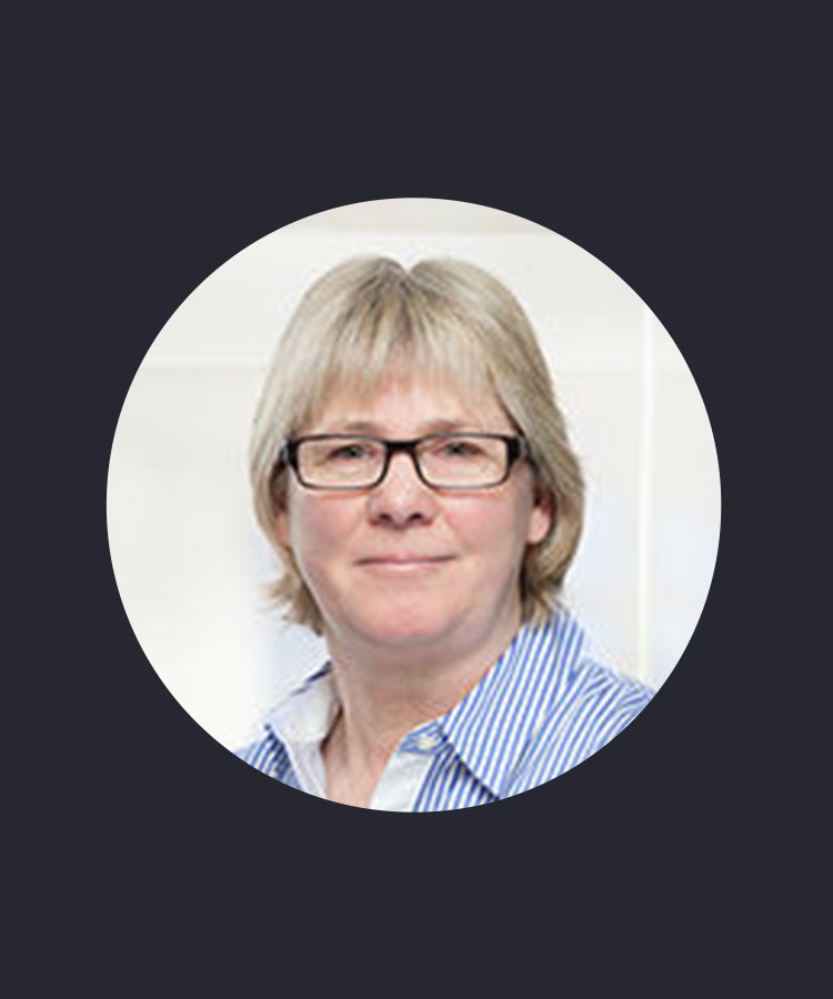 Circular image of Donna McCormack with a black border