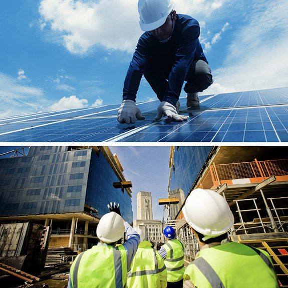 engineers fixing solar panels